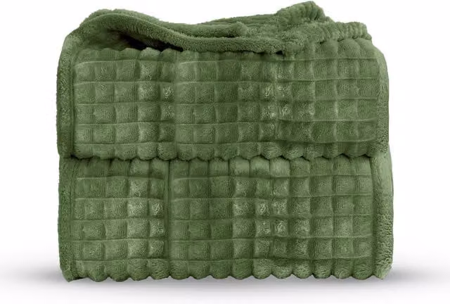 Velosso Green Waffle Pique Velvet Throw Blanket, W: 200 cm