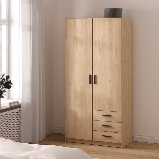 Furniture To Go Sprint Wardrobe with 2 Doors and 3 Drawers in Jackson Hickory Brown