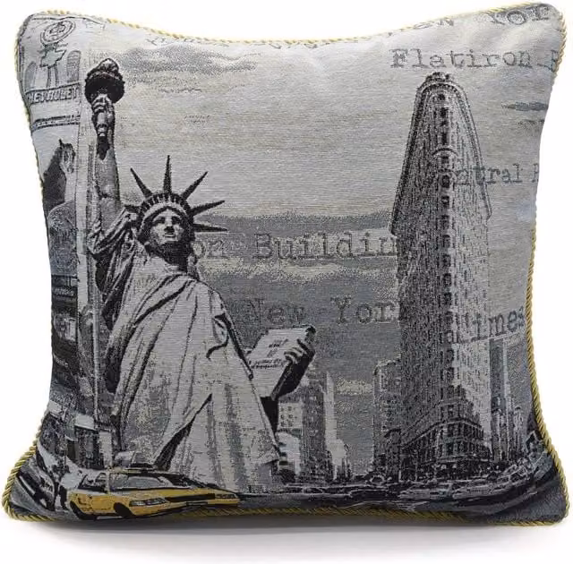 Velosso New York Tapestry Filled Square Cushion in Grey and Multicolour, W x D: 43 x 43 cm