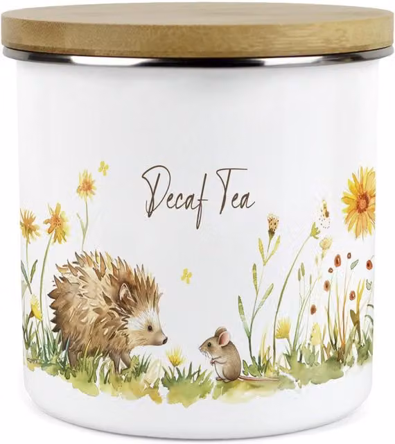 Purely Home Hedgehog & Mouse Large Airtight Ceramic Kitchen Storage Canister with Bamboo Lid, White