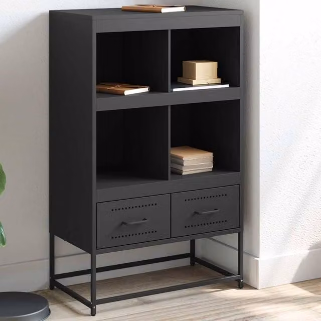 Berkfield Home Matt Black Metal Highboard W/D/H: 68.5 x 39 x 111.5 cm – 1