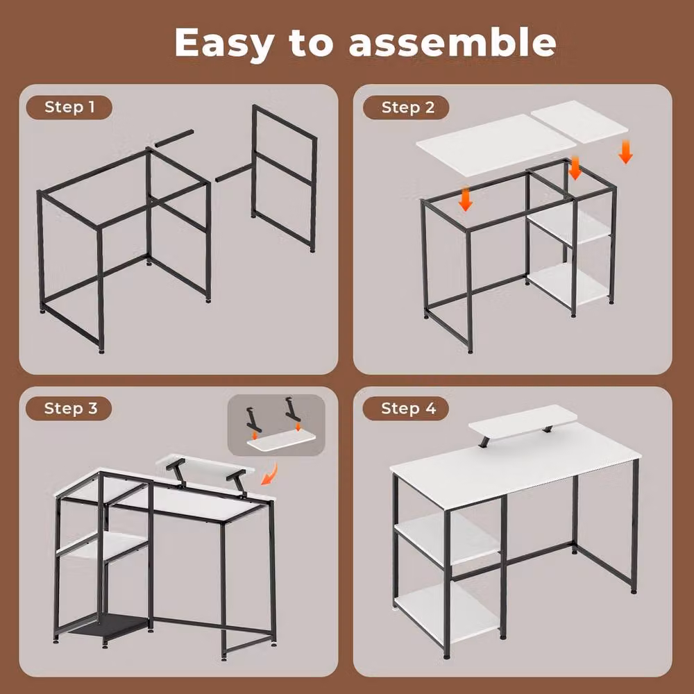 FORGEVIO Modern White Computer Desk with Storage Shelves and Monitor Stand, W/D/H: 100 x 50 x 76 cm – 2