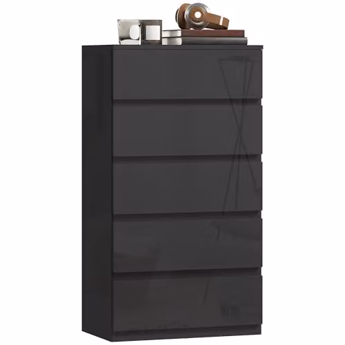 HOMCOM 5-Drawer Glossy Black Chest of Drawers with Soft-Close Drawers – 1