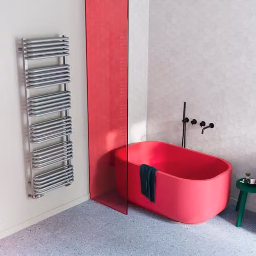 UK Radiators Crossmoor Silver Round Tube Designer Heated Towel Rail, H: 153.3 cm, W: 50 cm – 2