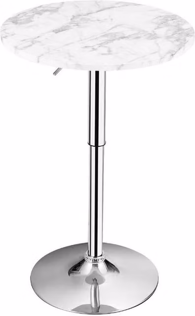Costway Modern Round White Marble Bar Table with Height Adjustable Central Column
