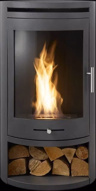 OKO S5 Bio Ethanol Cylinder Stove with Log Storage in Charcoal Grey – 1
