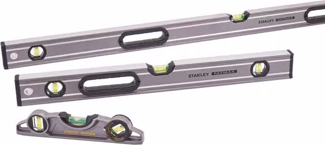 Stanley FatMax 3 Piece Pro Spirit Level Set in Green and Grey, Aluminium, W: 120 cm, 60 cm & 25 cm
