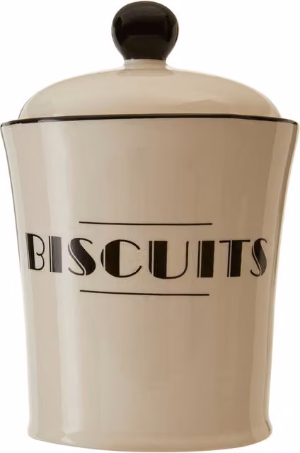 Orsina White Ceramic Biscuit Jar with Black Art Deco Detail