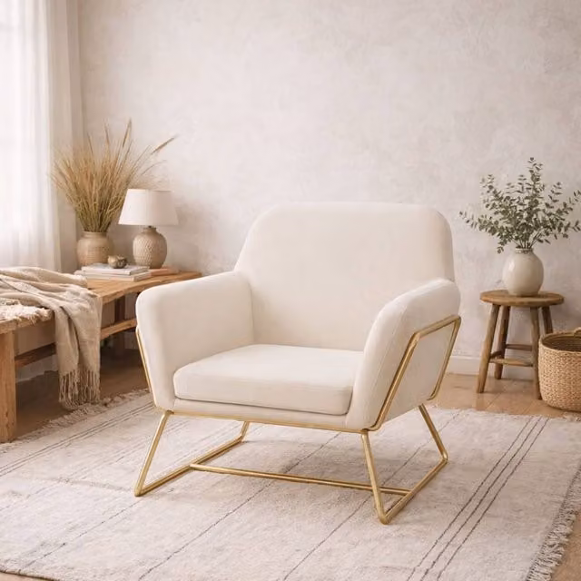 Wyld Haus Marselle Tub Armchair in Beige Velvet with Gold Metal Legs, W/D/H: 75.5 x 67.5 x 76.5 cm – 1