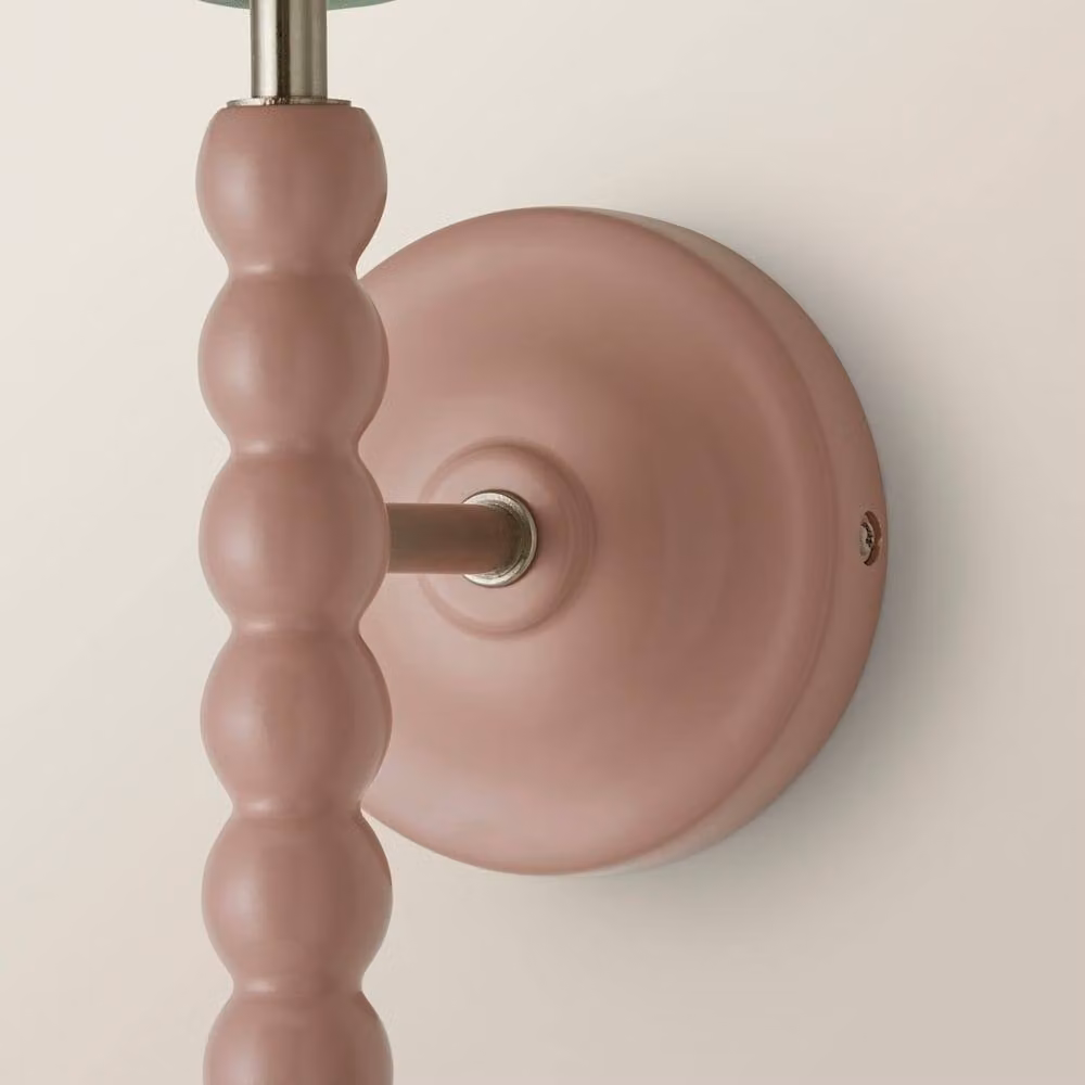 ValueLights Bobbins Pair of Pink Wall Lights with Green Fabric Shades and Bulbs – 3