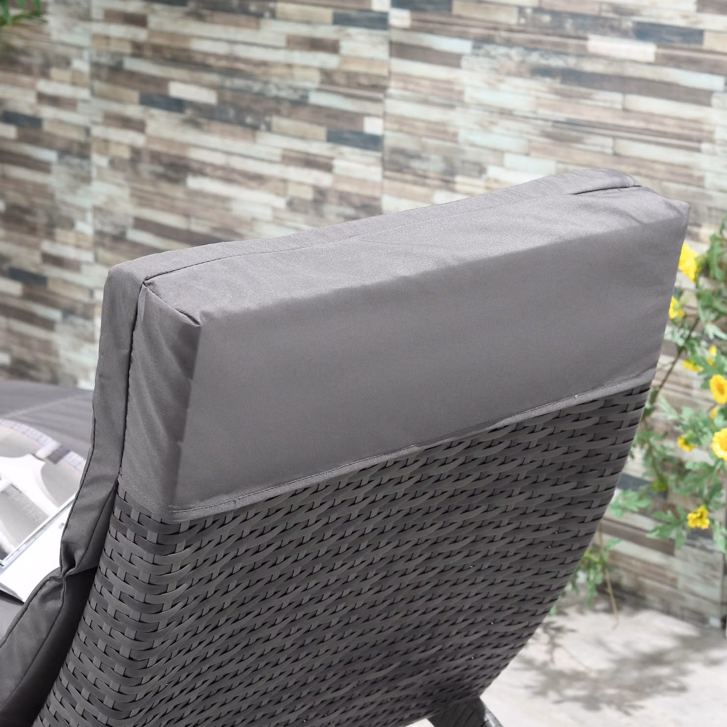 Outsunny Grey Rattan Wicker Folding Sun Lounger Recliner Bed with Weatherproof Cushion – 7