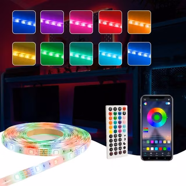 ValueLights 10m RGB LED Strip Lights with Remote Control, Multicolour and White, Transparent