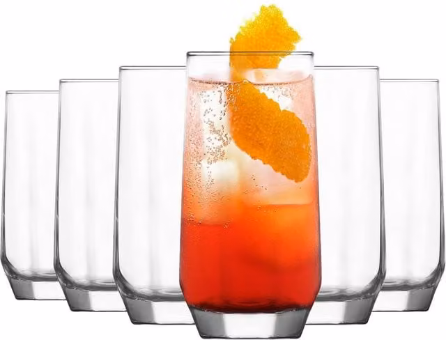 LAV Diamond Geometric Tumbler Highball Glasses, Clear, Pack of 6, 385ml – 1