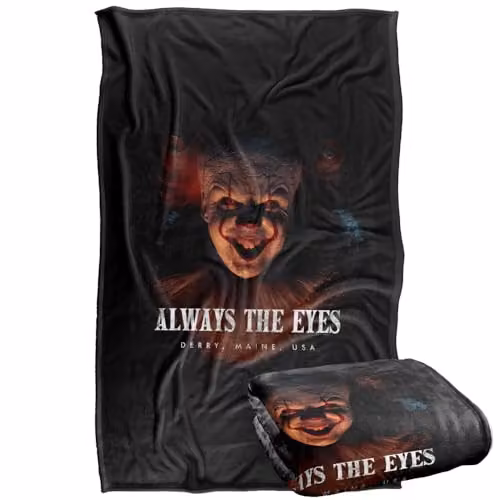 Warner Bros. Welcome To Derry Pennywise Always The Eyes Super Soft Fleece Throw Blanket, Multicolour, W: 91.44 cm x D: 147.32 cm – 1