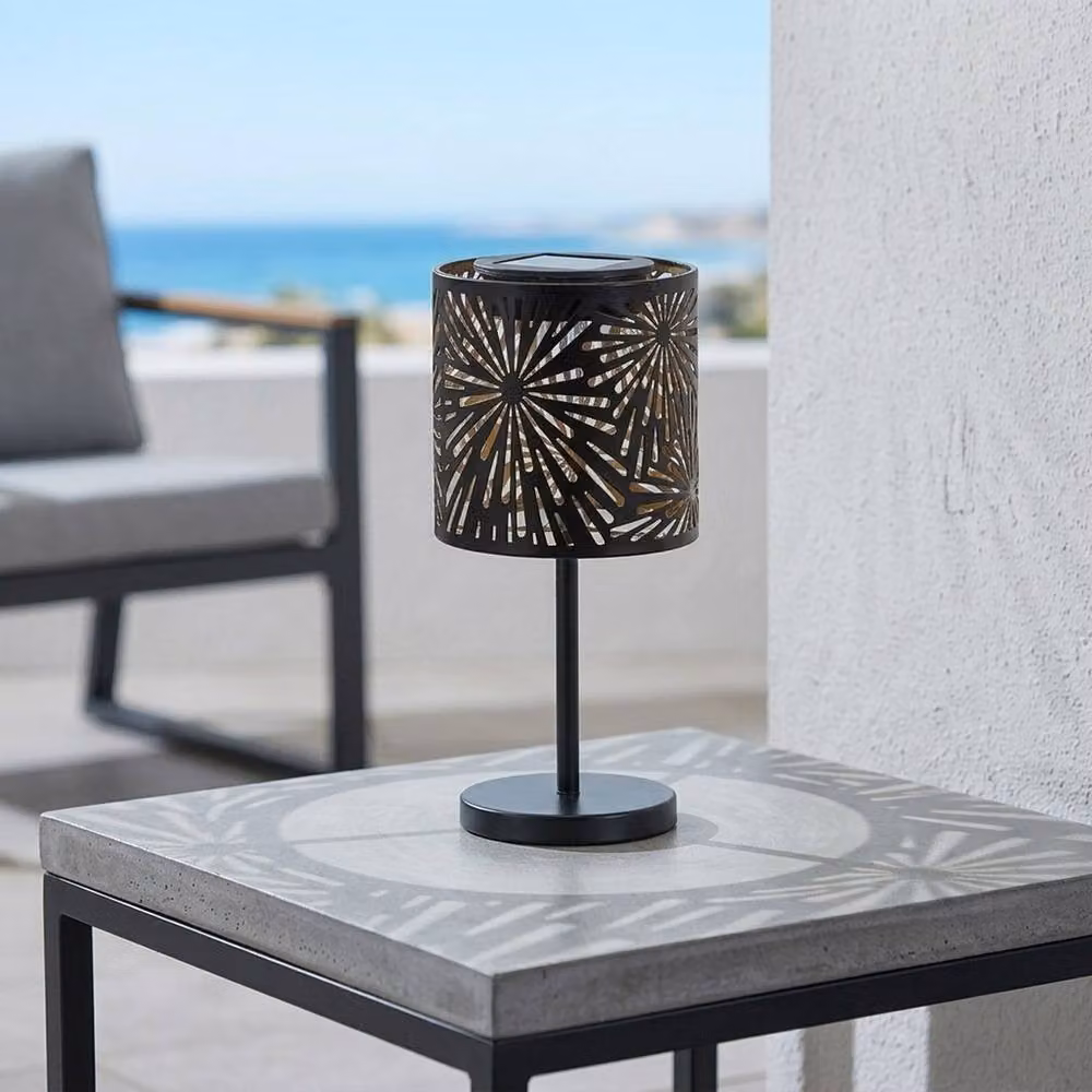 Garden Greatness Lunaria Patterned Solar Starburst Table Lamp in Black – 2