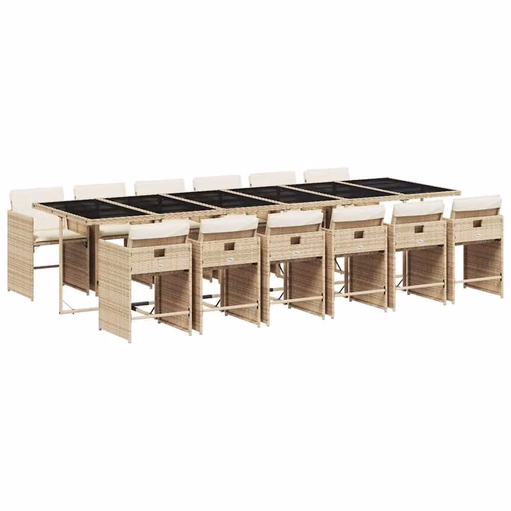 Berkfield Home Large Foldable Garden Dining Set in Beige PE Rattan – 2