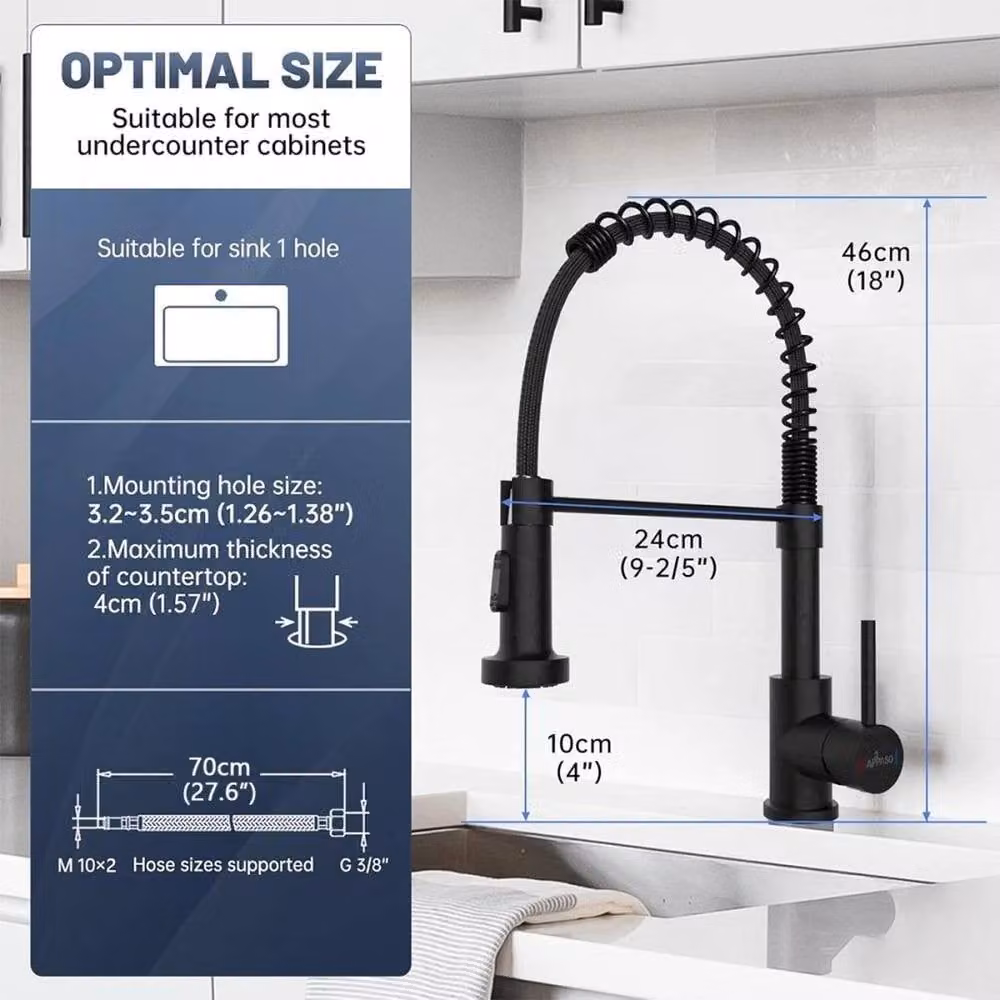 Kelvenix Matt Black Kitchen Sink Mixer Tap with Single Lever and Pull Out Swivel Spout – 2