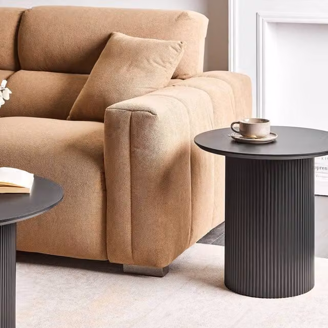 Wyld and Coco Black Side Table with MDF Top and Ribbed Metal Base, Diameter: 50 cm