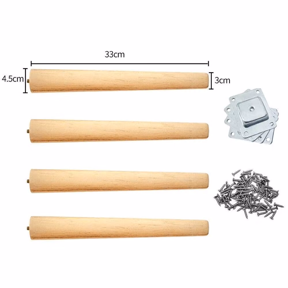 Nordara Set of 4 Tapered Wooden Table Legs in Natural Pine, Beech and Ash, Height: 33 cm, Width: 52 cm – 1
