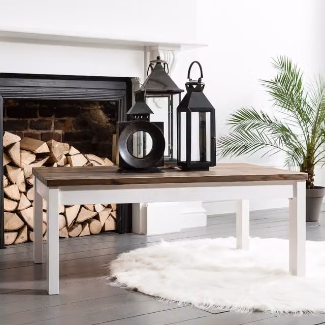 Noa and Nani Canterbury Large Rectangular Coffee Table in White Pine Wood