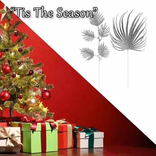 VFM e-Store Glitter Spruce Leaf Pick Christmas Decoration, Silver, 51.5 cm – 5