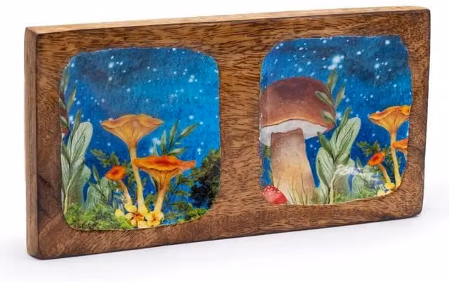 KDMD Floral Rectangular Wood Tabletop Tray in Petrol, Blue and Multicolour, W/D/H: 20 x 10 x 2.5 cm – 1