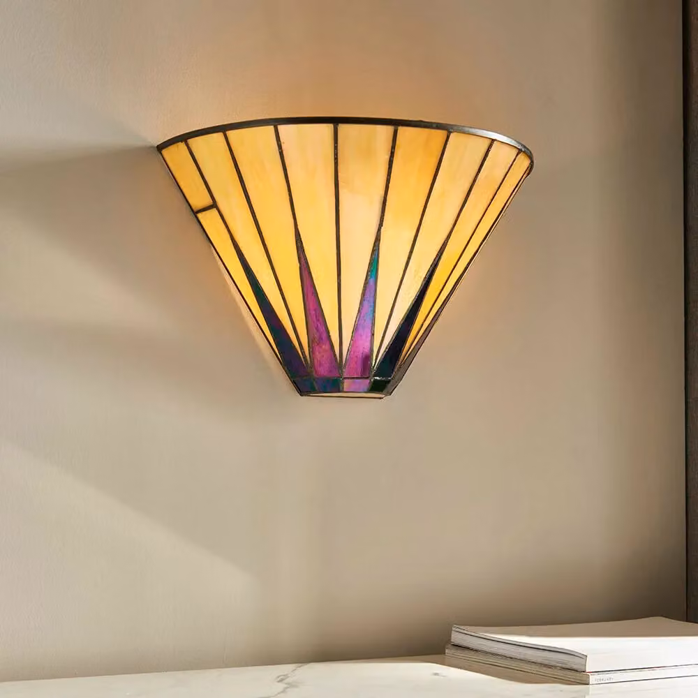 Loops Tiffany Glass LED Wall Light in Black and Multicolour, Dimmable Modern Up and Down Lighting – 2