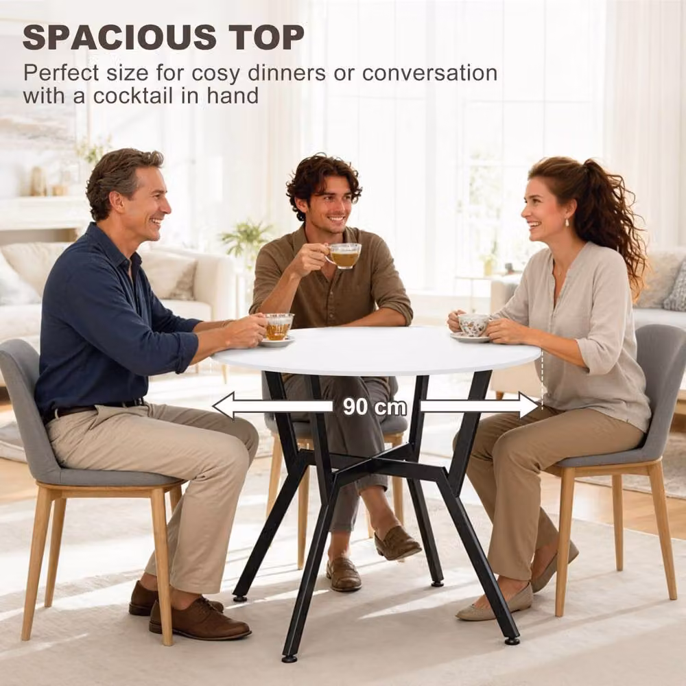 Wyld Haus Terretti Round Dining Table, High Gloss White with Black Metal Legs, Diameter: 90 cm, Height: 76 cm – 6