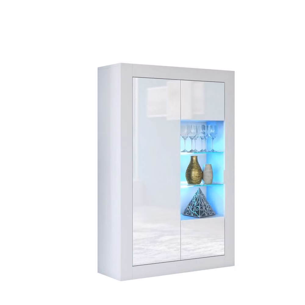 Mex Furniture LTD Arcadia Display Cabinet in White with Glossy Glass Doors and Integrated LED Lighting, W/D/H: 140 x 35 x 93 cm – 3