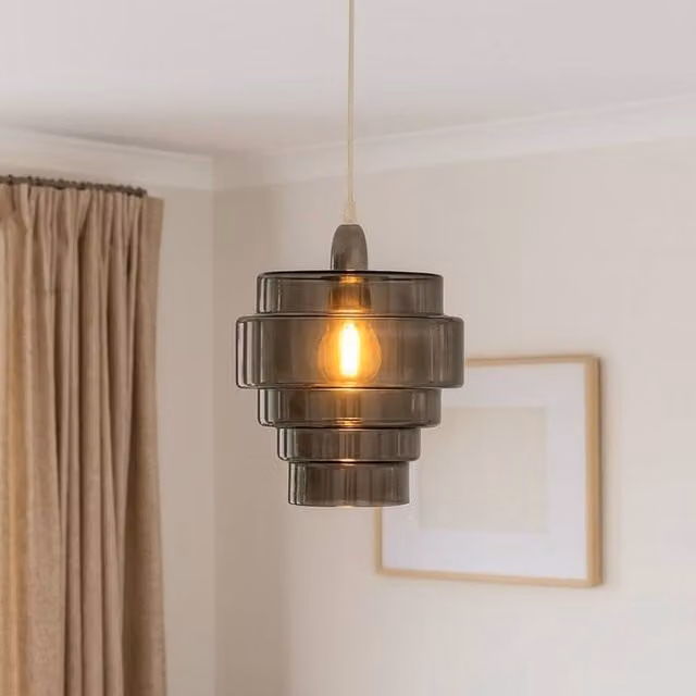 Pagazzi Mira Smoke Glass Easy-Fit Cylinder Pendant Light in Grey – 1