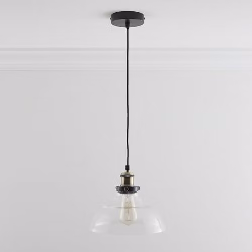K LIVING Jack One Industrial Glass Pendant Light in Gold/Brass with Transparent Shade and LED Bulb, H 120 cm – 1