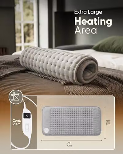 Keplin Electric Heating Pad for Back, Neck and Abdomen in Grey with Flannel Cover, 9 Heat Settings and Auto Shut Off, W/D/H: 60 x 30 x 30 cm – 2