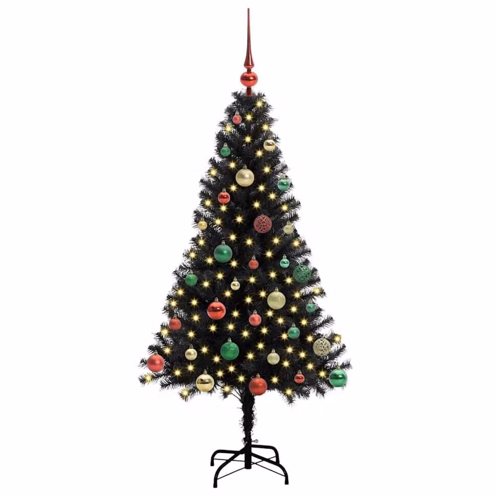 Berkfield Home Black PVC Christmas Tree with 150 LEDs and Stand, Height: 150 cm – 3