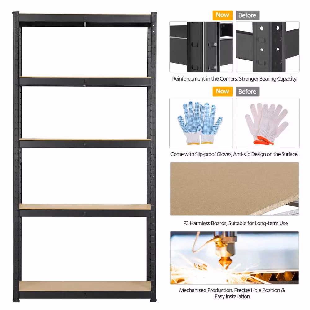 KORVIXA 2-Pack Heavy Duty 5-Tier Metal Garage Shelving Units in Black, W/D/H: 100 x 100 x 180 cm – 3