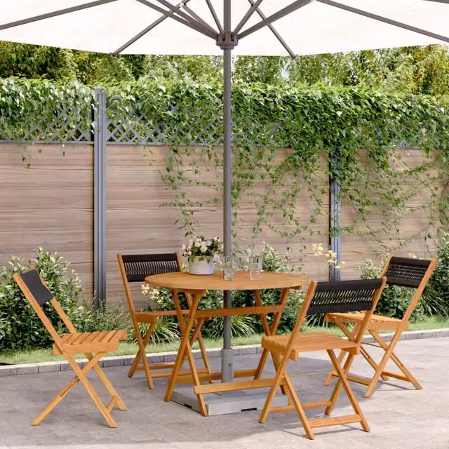 Berkfield Home 5 Piece Modern Garden Dining Set in Black Polypropylene and Acacia Wood – 1