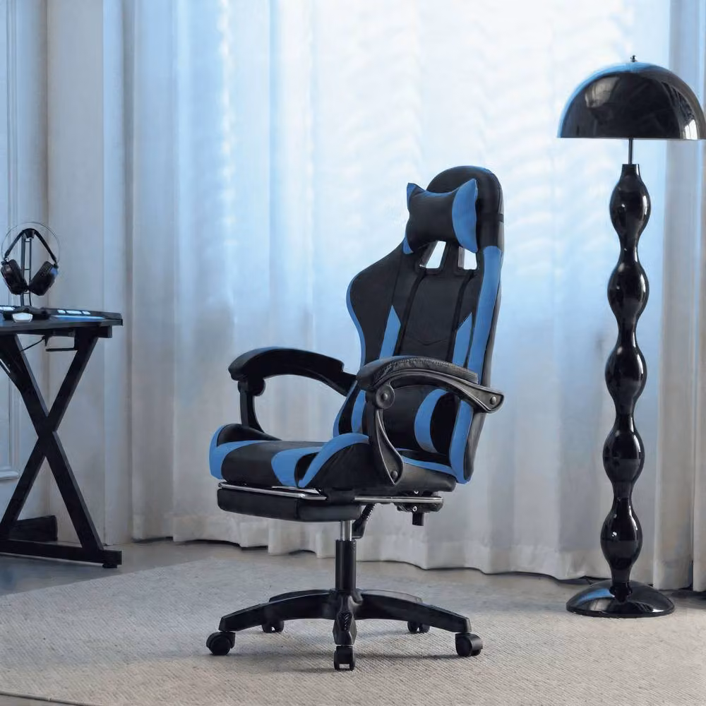Home Source Neuro Adjustable Blue and Black Synthetic Leather Gaming Chair with Footrest and Headrest – 2