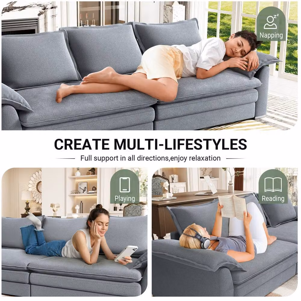 Dprodo Grey Chenille Sofa Sleeper with Deep Seats and Solid Wood Frame – 5