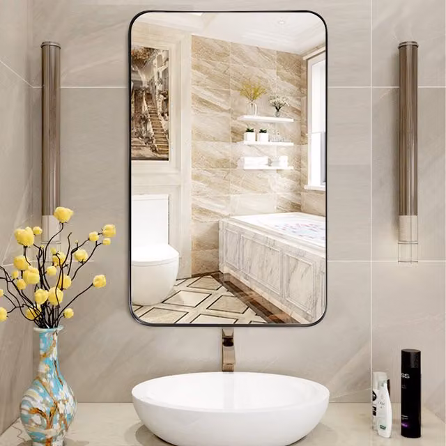 Costway Modern Rectangular Wall Mirror in Black with Metal and Glass