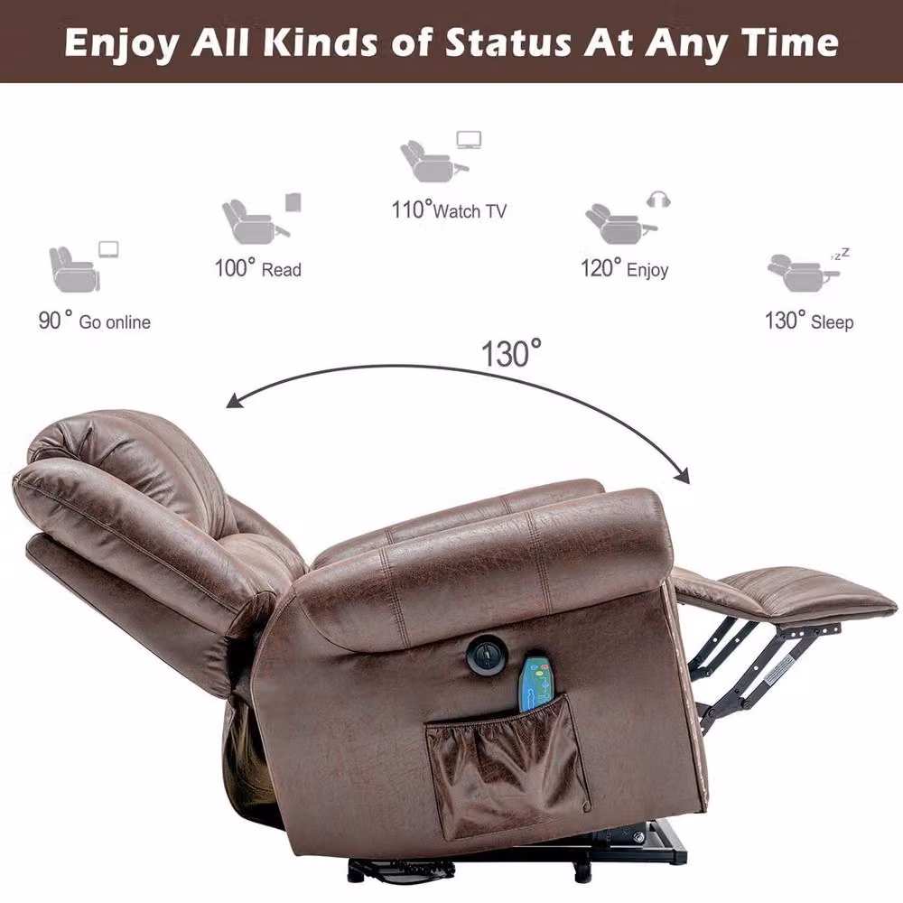 FORGEVIO Brown Synthetic Leather Recliner Chair with Massage, Heat and Powered Lift Assist – 3