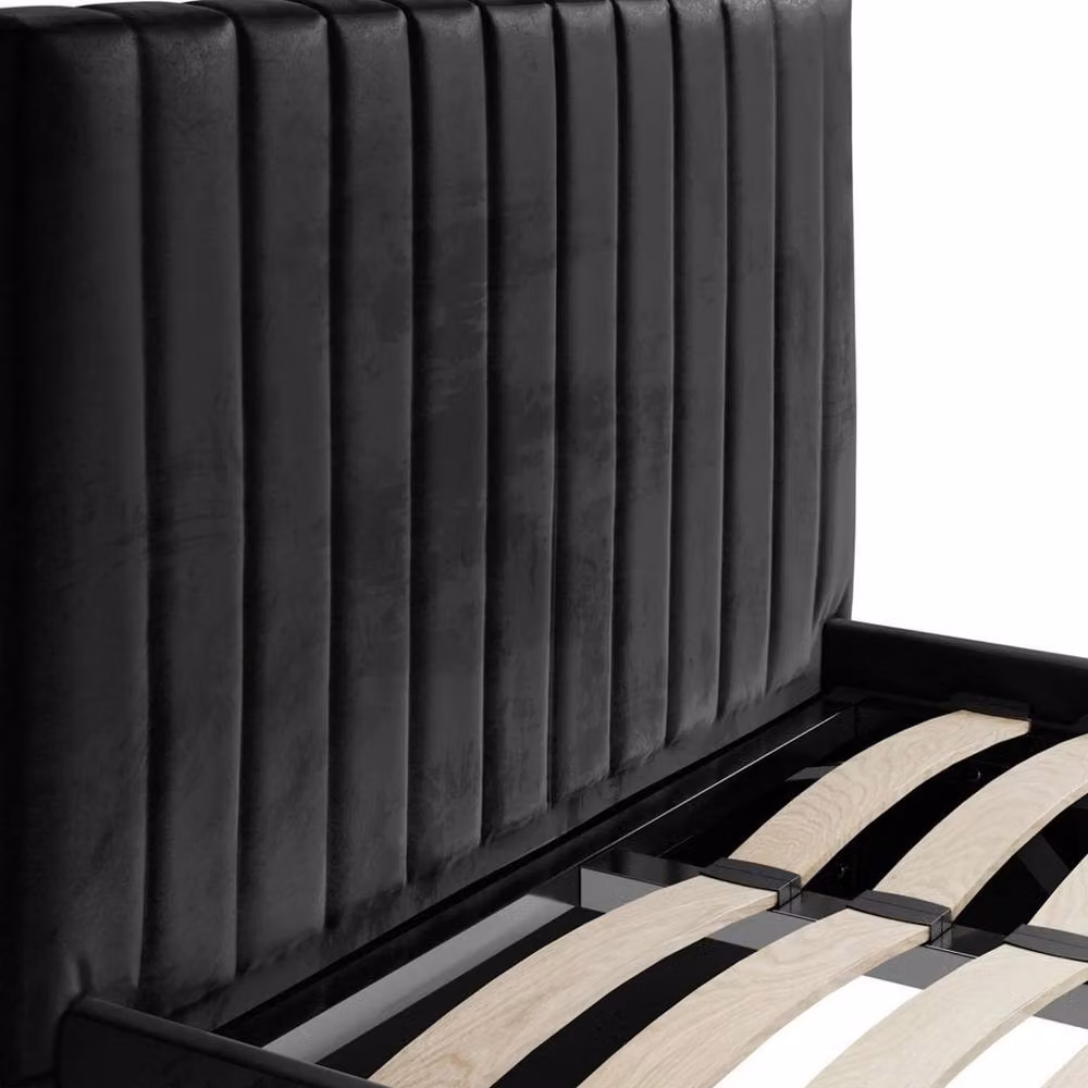 Lemon Pavilion Furniture Berlin Ottoman Single Bed Frame in Black Velvet, W/D/H: 109 x 203 x 89 cm – 3