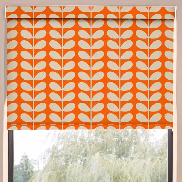 Orla Kiely Made to Measure Translucent Roller Blind in Tomato Orange Floral Pattern