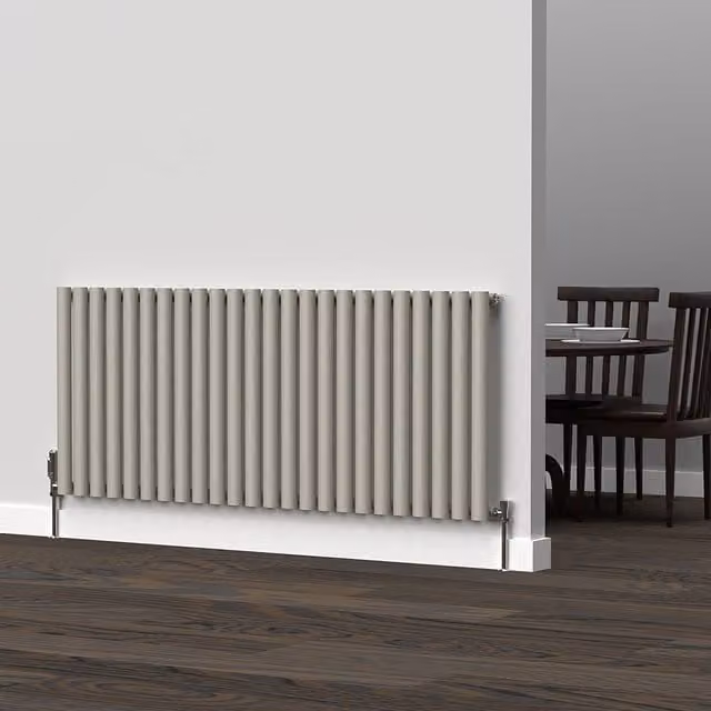Lux Heat Oval Horizontal Coloured Radiator in Dune Grey, W: 1440 mm, H: 600 mm