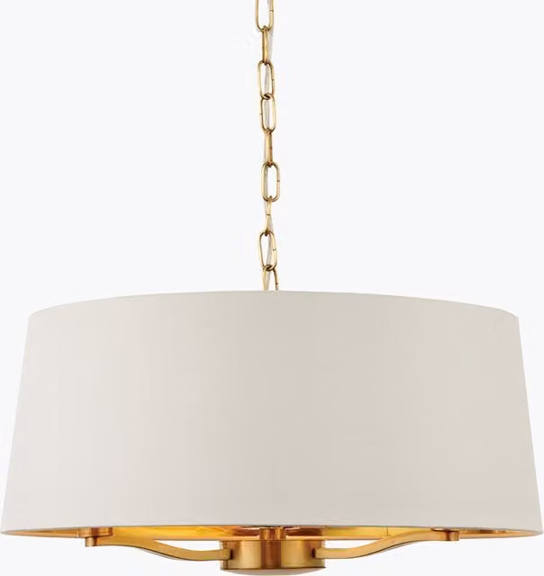 Endon Harvey 3 Light Dimmable Pendant Light in Gold and White with Fabric Shade – 1
