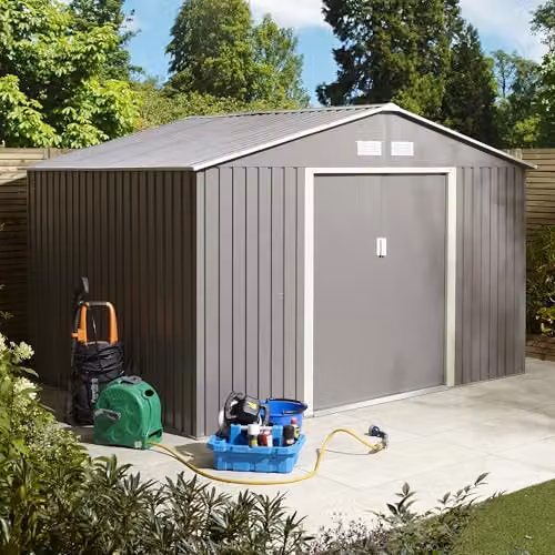 Rowlinson Trentvale Metal Apex Shed in Grey, W: 321 cm, D: 241 cm, H: 205 cm