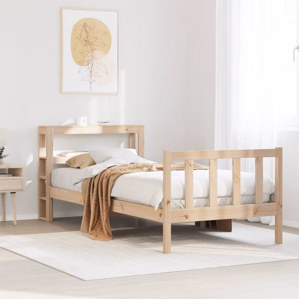 Berkfield Home Small Single Solid Wood Pine Bed Frame in Natural, W/D/H: 75 x 190 cm – 1