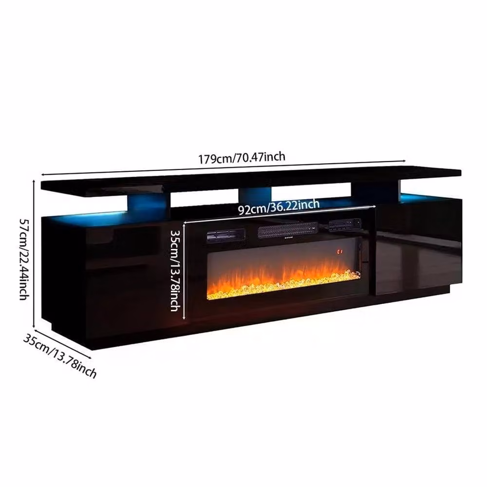 FORGEVIO Modern Gloss Black 70 inch TV Stand Unit Cabinet – 2