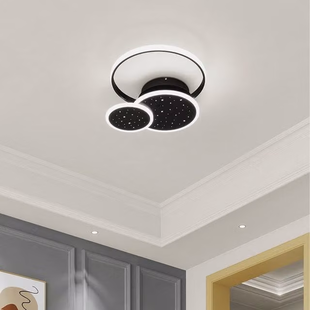 Komore Modern Geometric Ring Design LED Ceiling Light in Black