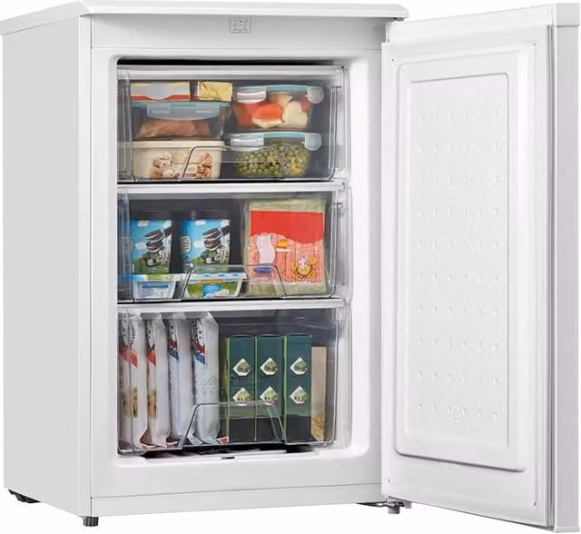 Living and Home 88L Under Counter Upright Freezer in White with 3 Drawers and Reversible Door