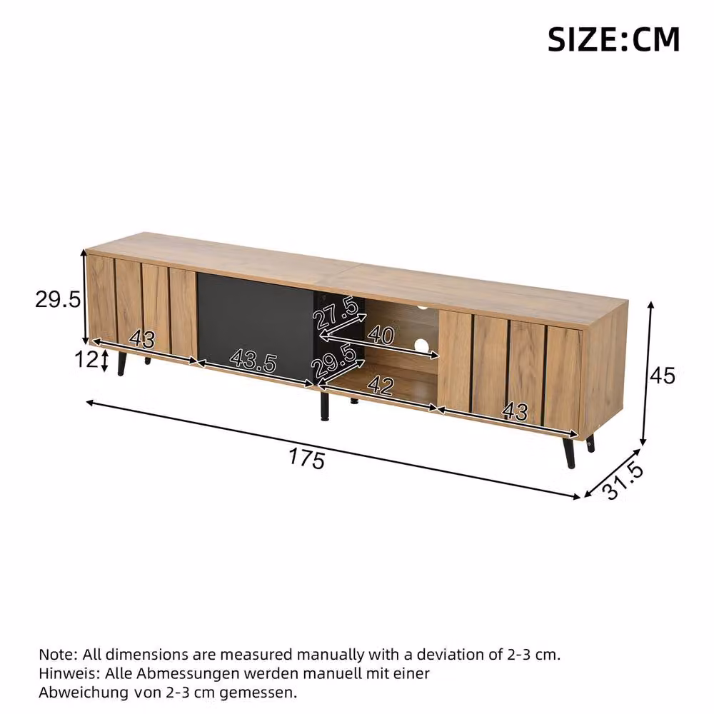 Rolipo Modern Wood and Glass TV Stand in Brown and Black, W: 175 cm – 3