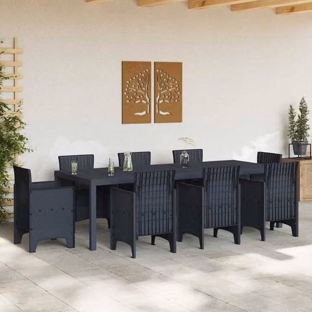Berkfield Home Anthracite Extendable Poly Rattan Garden Table in Dark Grey W/D/H: 250 x 100 x 73 cm
